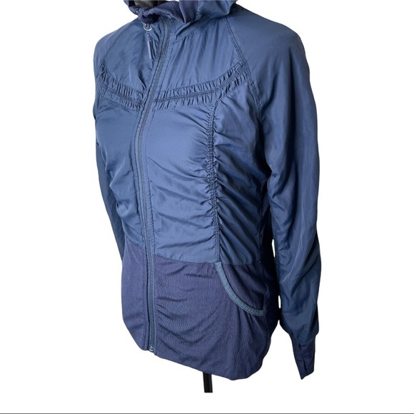 Mondetta Navy Ruched Full Zip Hoodie Track Jacket Size Medium - Picture 2 of 10